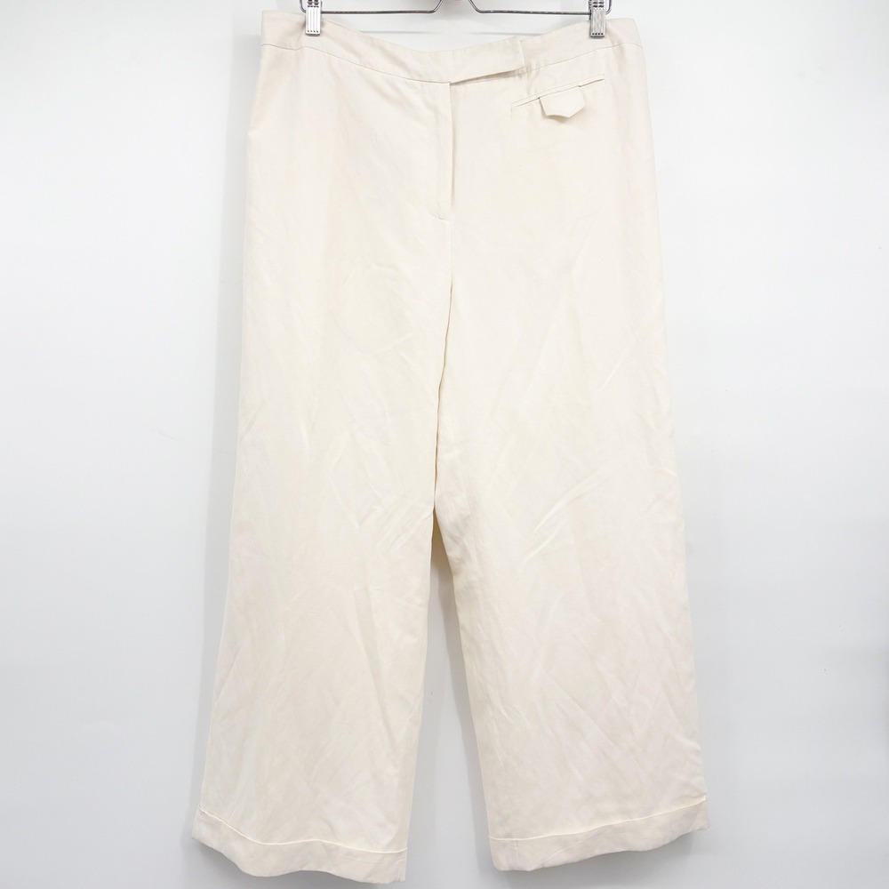 Coldwater Creek Womens Silk Linen Blend Cream Wide Leg Coastal Trousers Pants 16